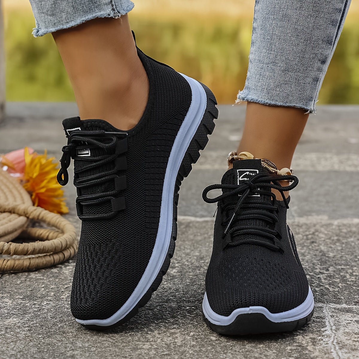 Alice - Women's Orthopaedic Wide Fit Lace-Up Trainers with Cushioned Sole - Sneakers - Black - Davies & Cooper