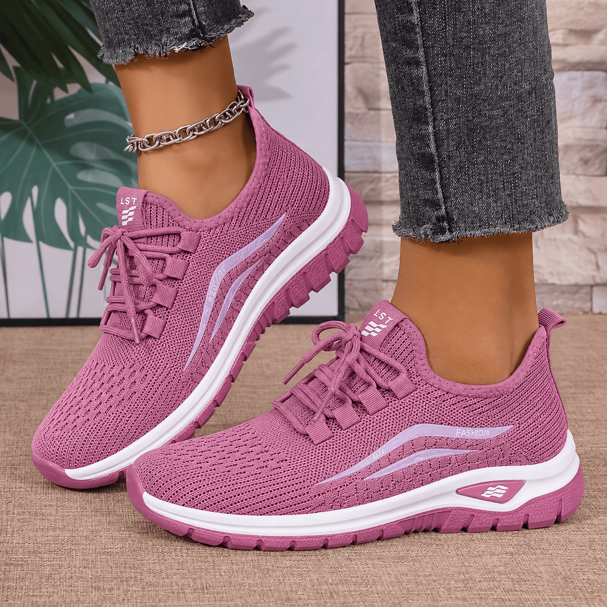 Alice - Women's Orthopaedic Wide Fit Lace-Up Trainers with Cushioned Sole - Sneakers - Purple - Davies & Cooper