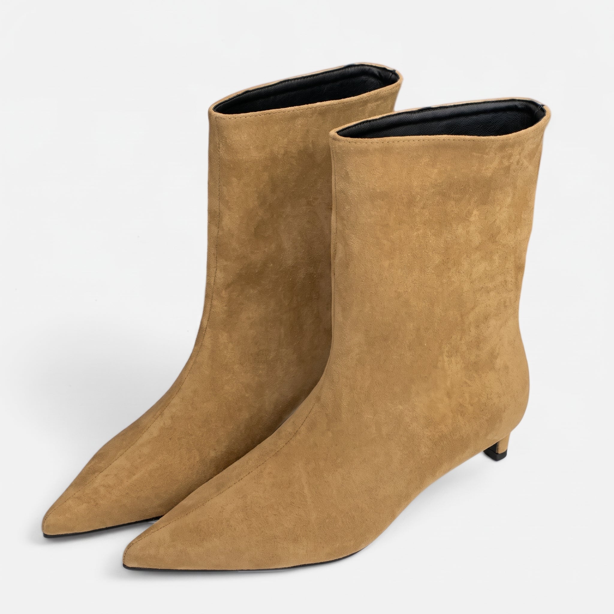 Alice - Women's Pointed Toe Kitten Heel Ankle Boots  - Boots - Khaki - Davies & Cooper