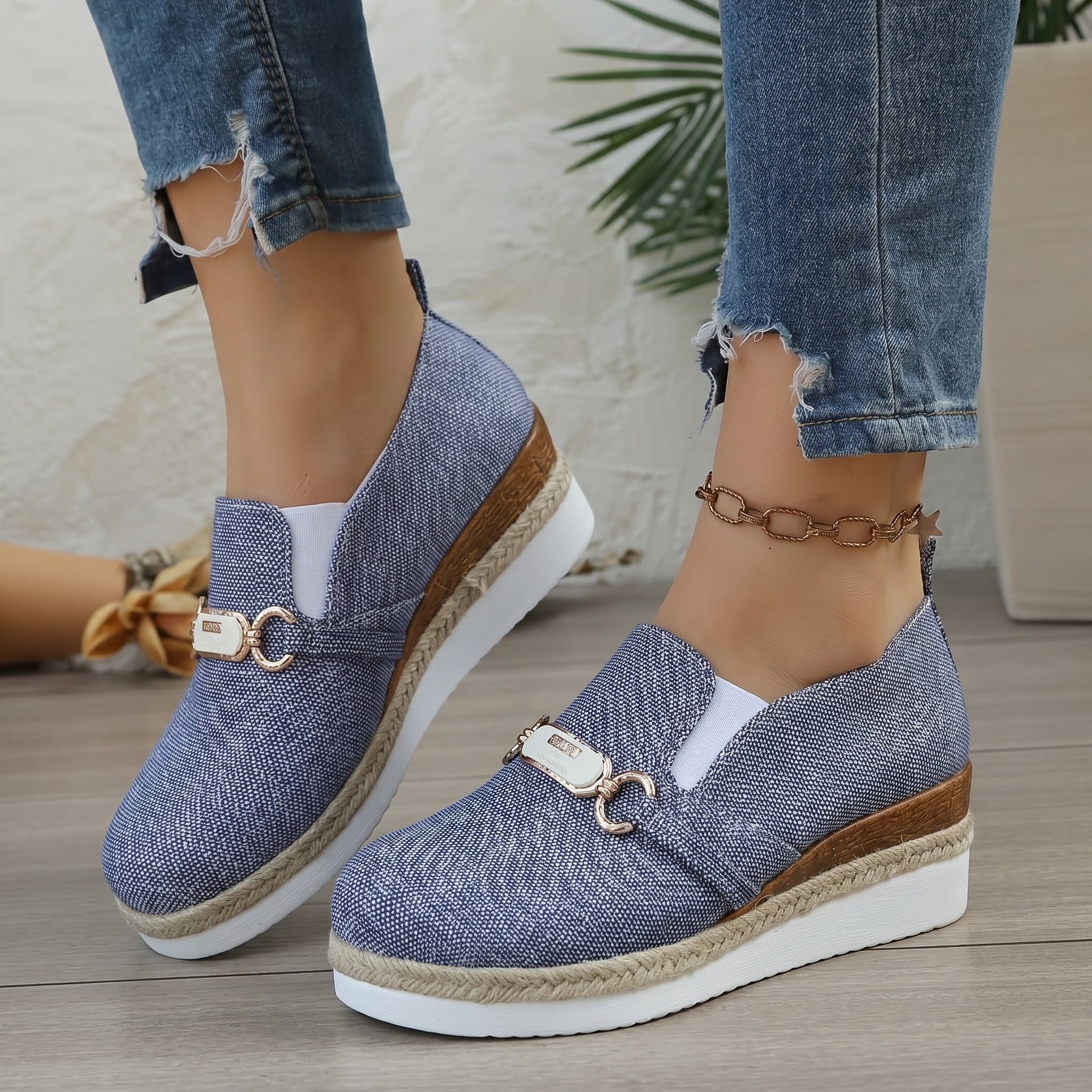 Alice - Women's Slip-On Espadrille Platform Trainers - Trainers - Blue - Davies & Cooper