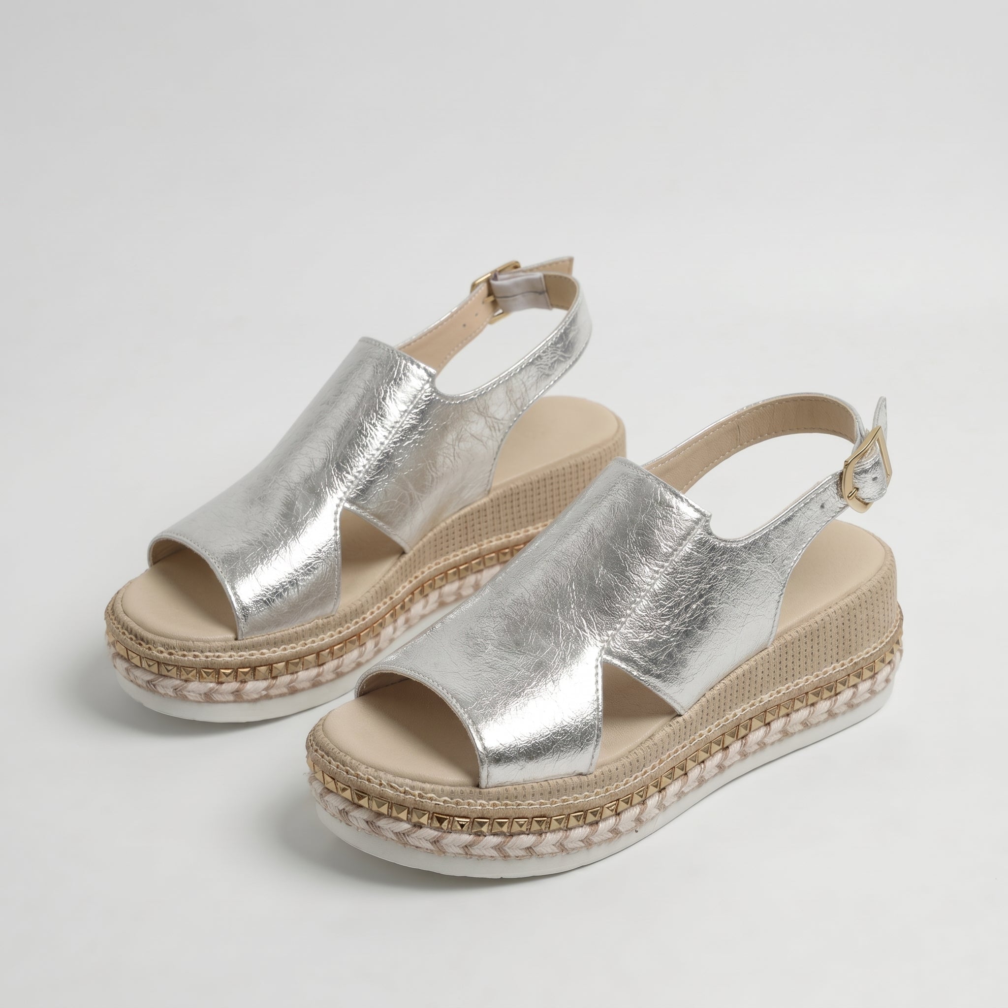 Alice - Women's Summer Flatform Sandals with Buckle Strap - Sandal - Silver - Davies & Cooper