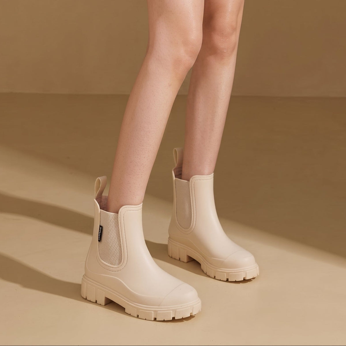 Alice - Women's Waterproof Chunky Sole Chelsea Boots - Boots - Beige - Davies & Cooper
