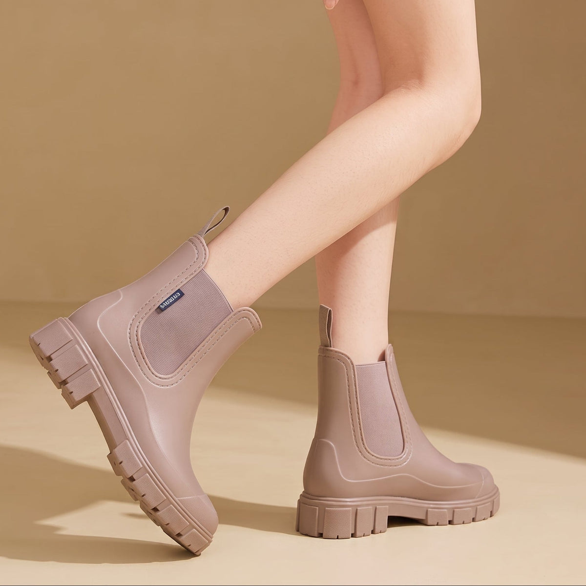 Alice - Women's Waterproof Chunky Sole Chelsea Boots - Boots - Khaki - Davies & Cooper