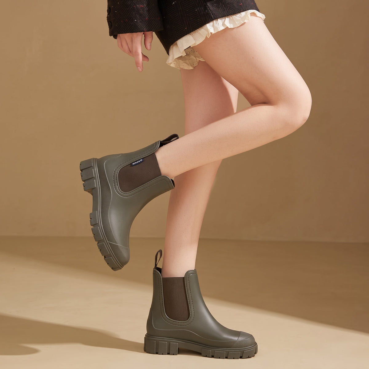 Alice - Women's Waterproof Chunky Sole Chelsea Boots - Boots - Olive Green - Davies & Cooper