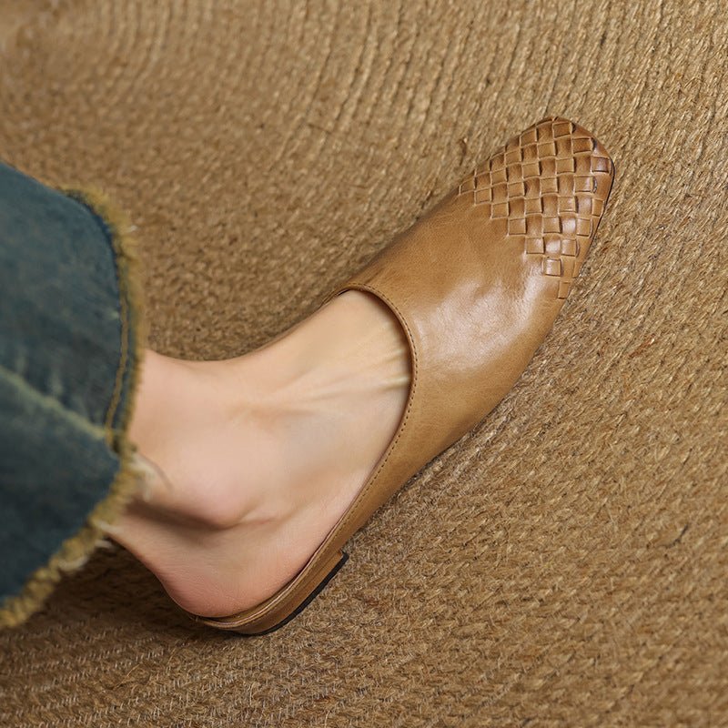 Alice - Women's Woven Toe Cap Flat Mules - Sandal - Khaki - Davies & Cooper
