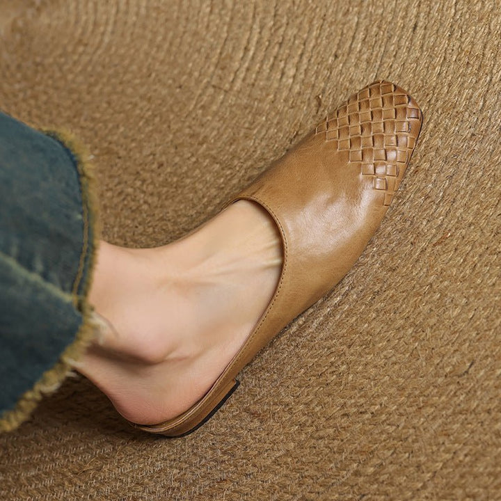 Alice - Women's Woven Toe Cap Flat Mules - Sandal - Khaki - Davies & Cooper