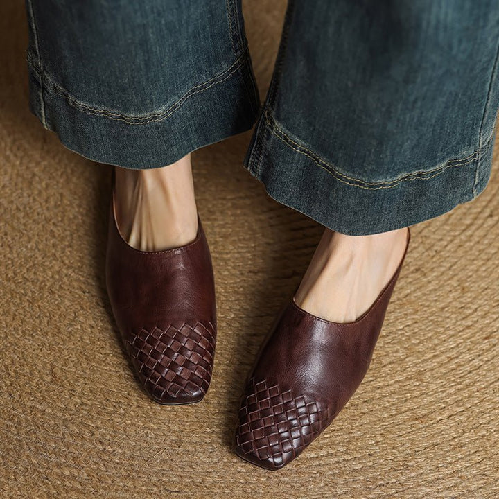 Alice - Women's Woven Toe Cap Flat Mules - Sandal - Brown - Davies & Cooper