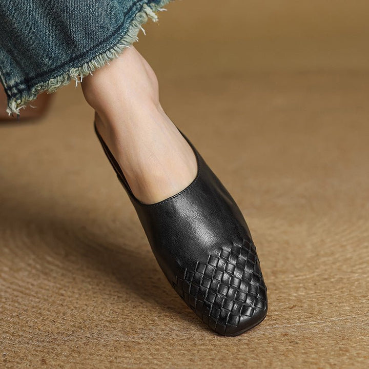 Alice - Women's Woven Toe Cap Flat Mules - Sandal - Black - Davies & Cooper