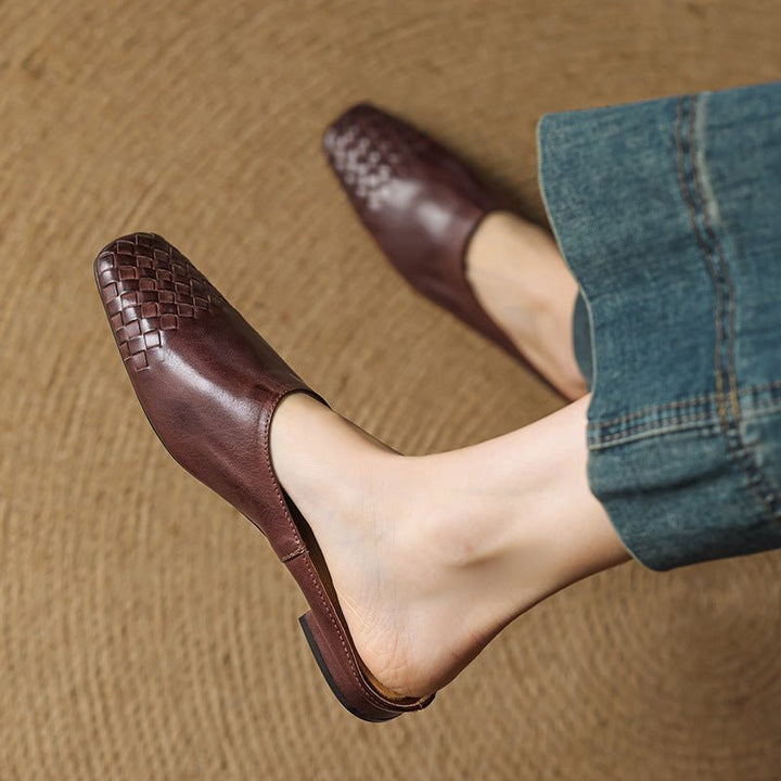 Alice - Women's Woven Toe Cap Flat Mules - Sandal - Brown - Davies & Cooper