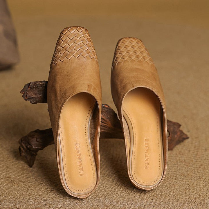 Alice - Women's Woven Toe Cap Flat Mules - Sandal - Khaki - Davies & Cooper