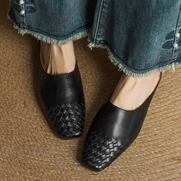 Alice - Women's Woven Toe Cap Flat Mules - Sandal - Black - Davies & Cooper