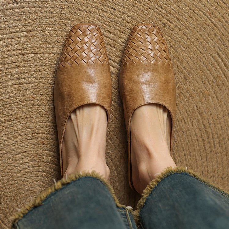 Alice - Women's Woven Toe Cap Flat Mules - Sandal - Khaki - Davies & Cooper