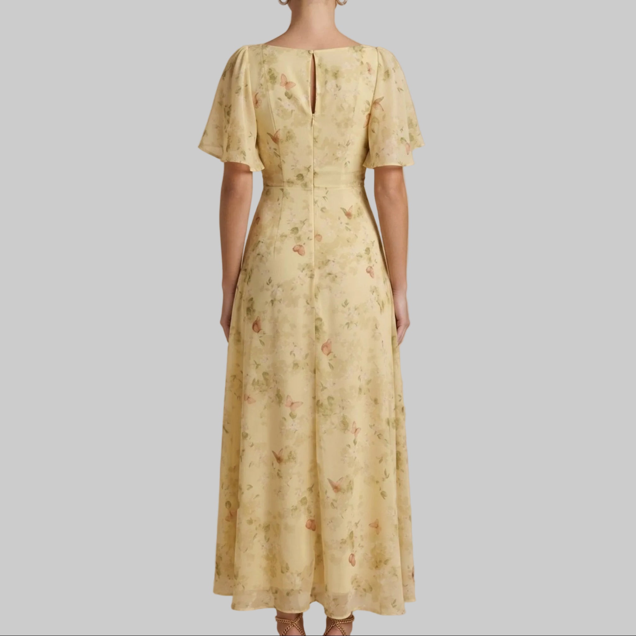 Alma - Women's Wedding Guest Vintage Floral Midi Dress - Dresses - Yellow - Davies & Cooper