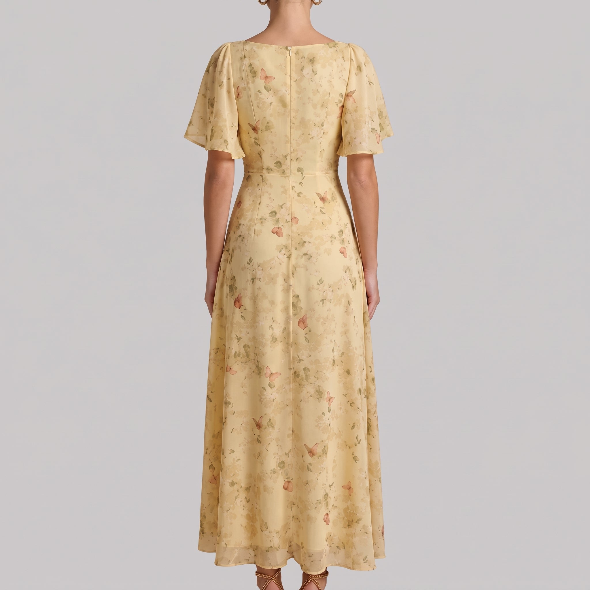Alma - Women's Wedding Guest Vintage Floral Midi Dress - Dresses - Yellow - Davies & Cooper