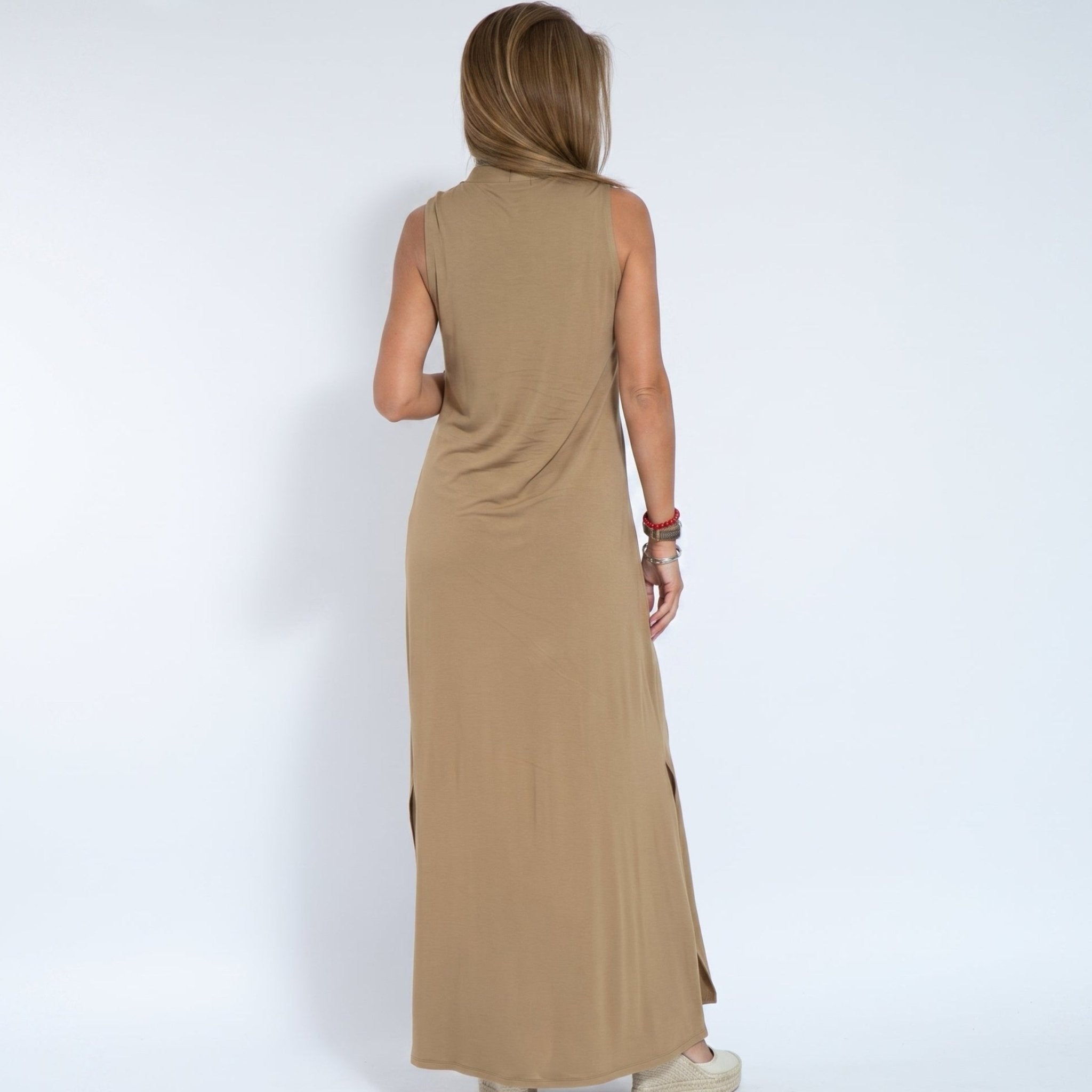 Alwine - Women's Sleeveless Pleated Summer Maxi Dress - Dresses - Beige - Davies & Cooper