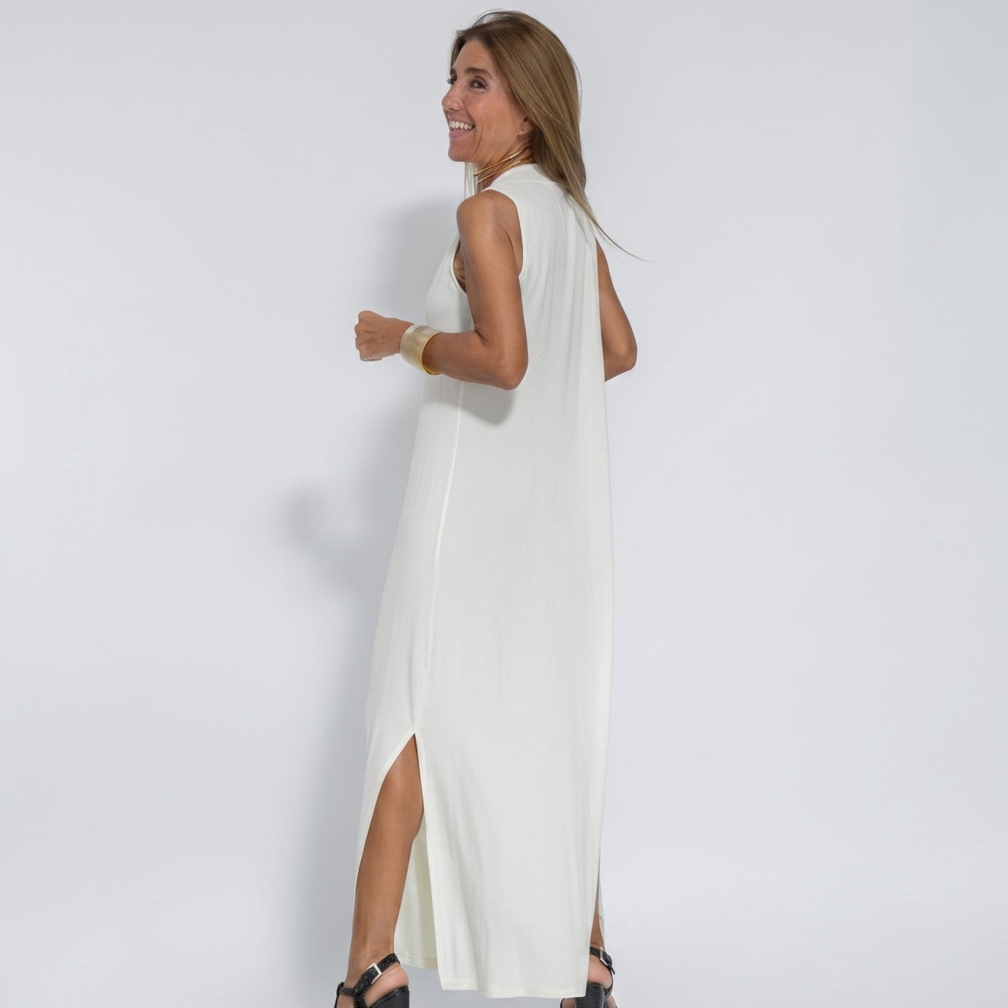 Alwine - Women's Sleeveless Pleated Summer Maxi Dress - Dresses - White - Davies & Cooper