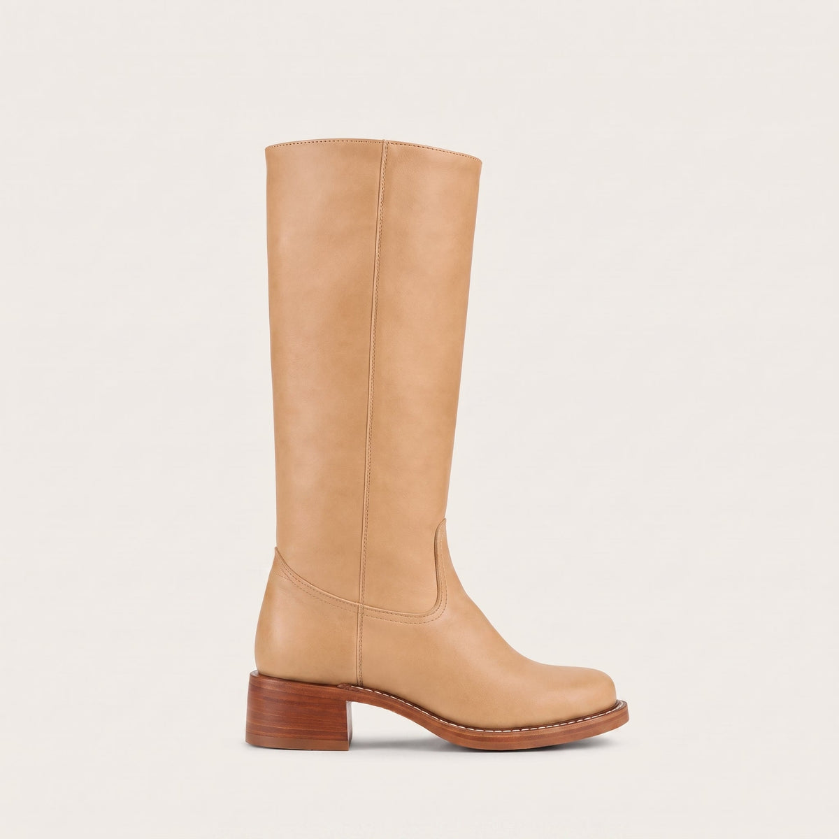 Amelia - Women's Knee-High Boots with Block Heel - Boots - Beige - Davies & Cooper