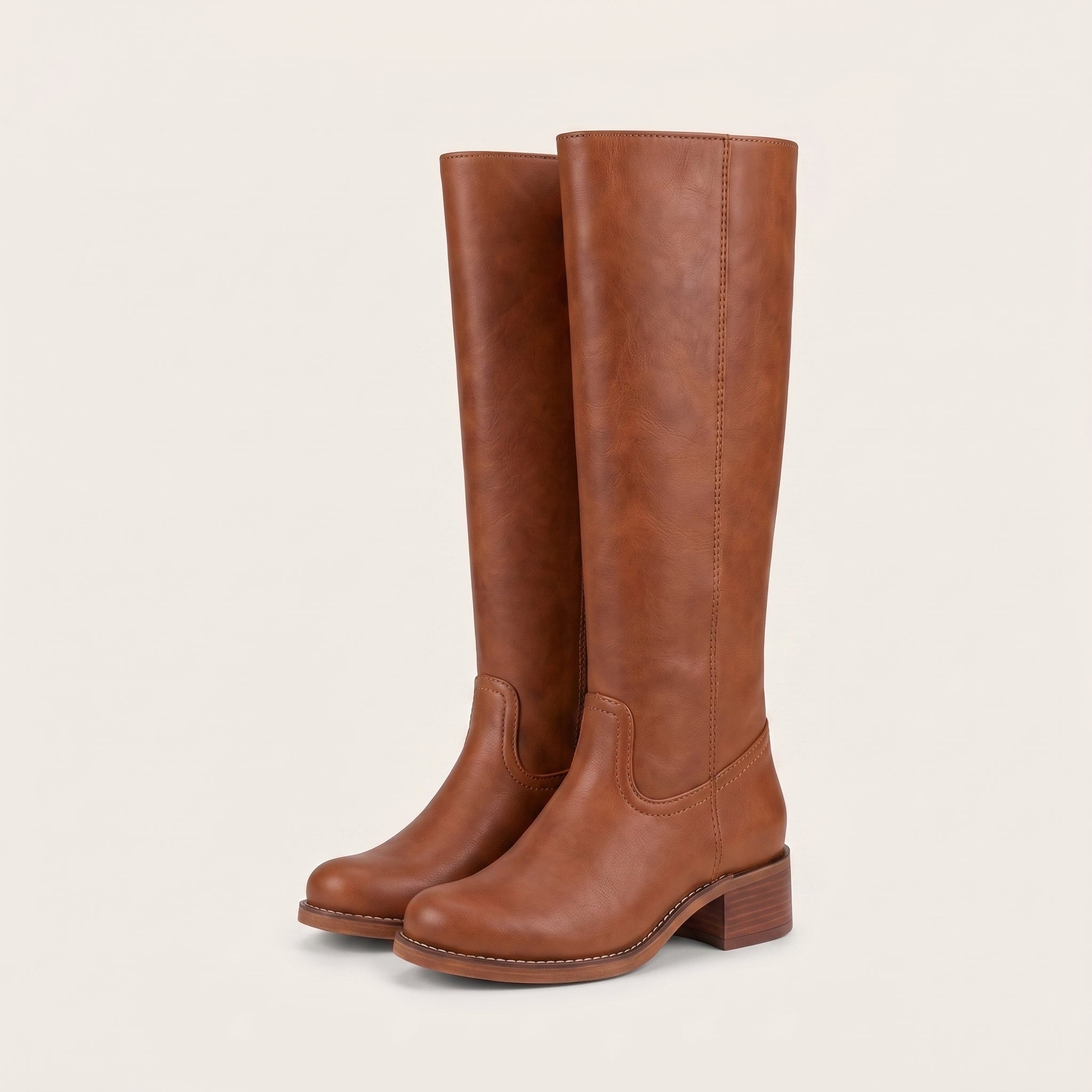 Amelia - Women's Knee-High Boots with Block Heel - Boots - Brown - Davies & Cooper