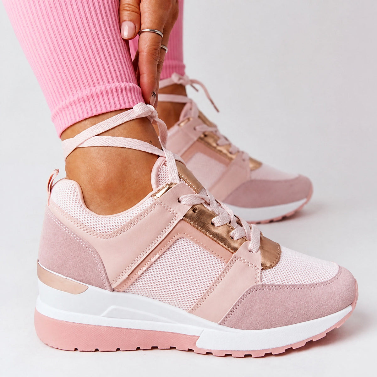Amelia - Women's Orthopaedic Wedge Trainers with Metallic Panel Detail - Sneakers - Pink - Davies & Cooper