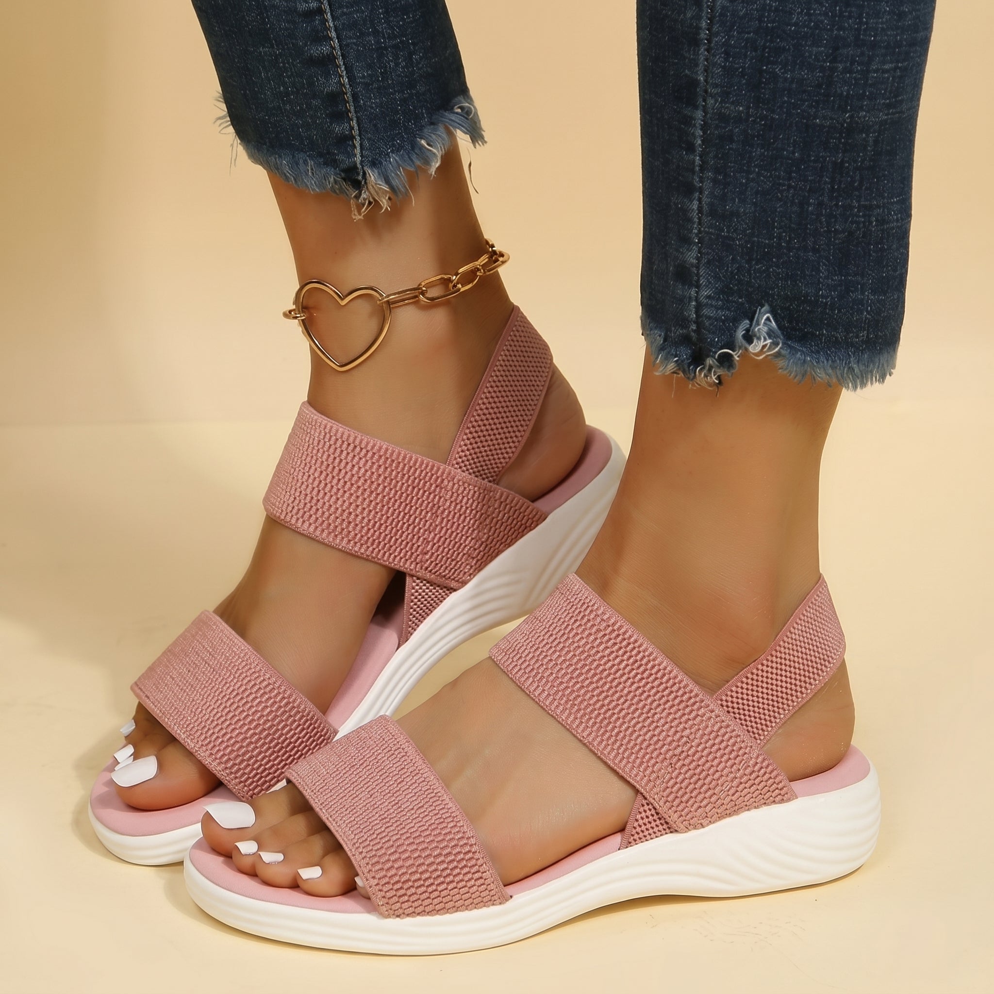 Amelie - Women's Orthopaedic Elastic Strap Sandals - Sandals - Pink - Davies & Cooper