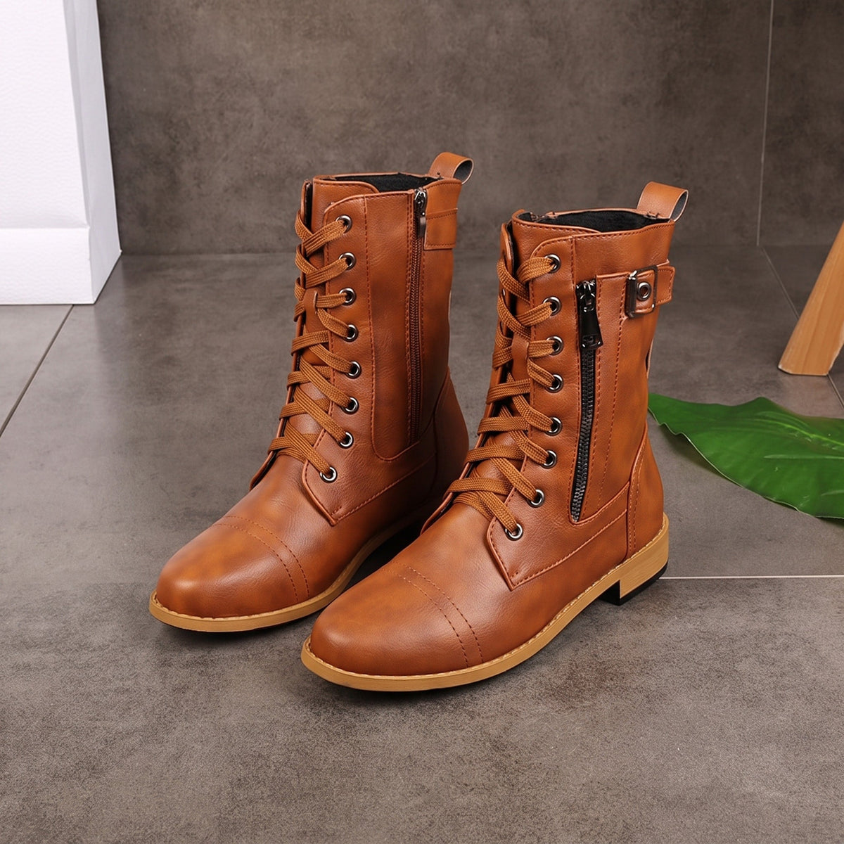 Anna - Women's Orthopaedic Lace-Up Ankle Boots with Side Zip - Boots - Brown - Davies & Cooper