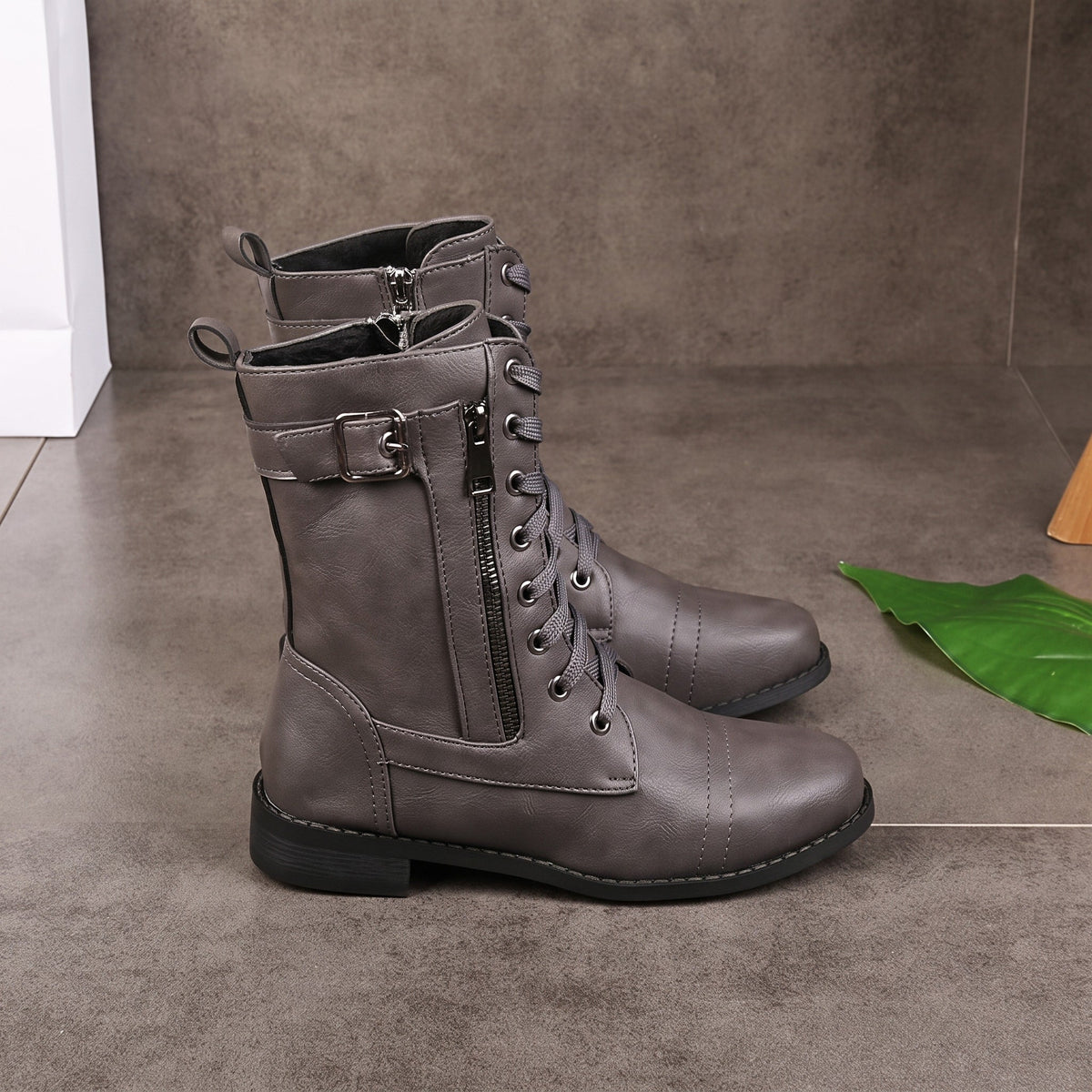 Anna - Women's Orthopaedic Lace-Up Ankle Boots with Side Zip - Boots - Grey - Davies & Cooper