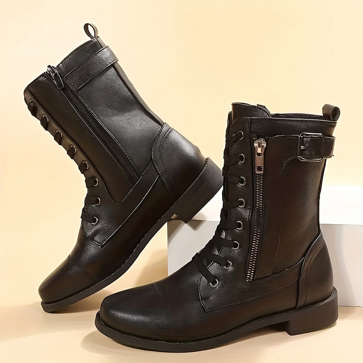 Anna - Women's Orthopaedic Lace-Up Ankle Boots with Side Zip - Boots - Black - Davies & Cooper