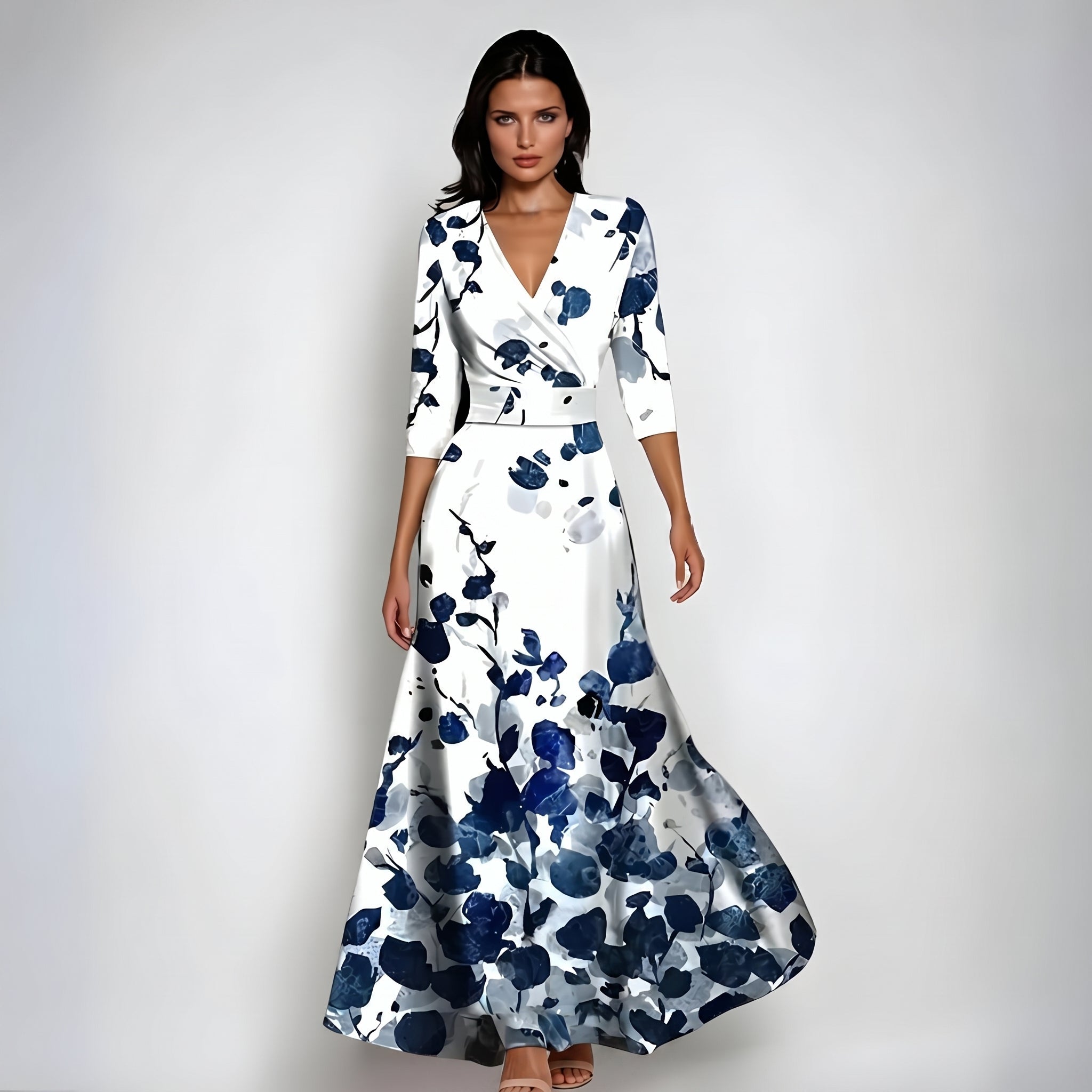 Annalie - Women's Wedding Guest Wrap Floral Maxi Dress - Maxi Dresses - White - Davies & Cooper