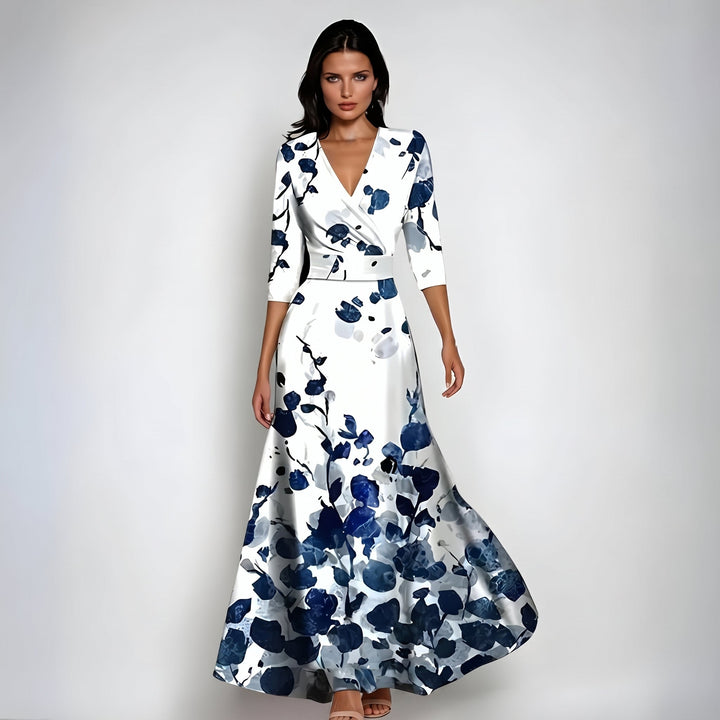 Annalie - Women's Wedding Guest Wrap Floral Maxi Dress - Maxi Dresses - White - Davies & Cooper