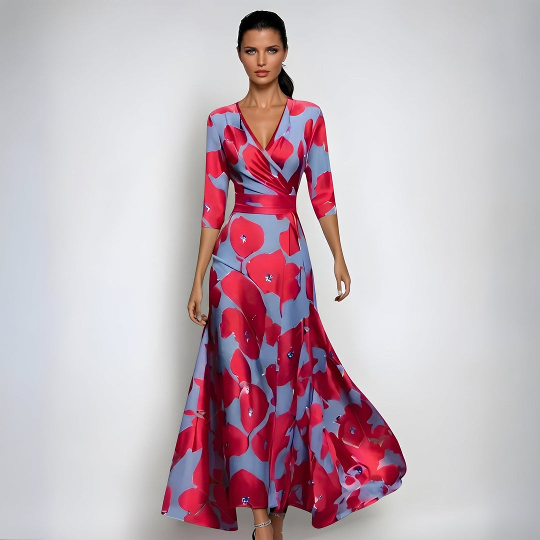 Annalie - Women's Wedding Guest Wrap Floral Maxi Dress - Maxi Dresses - Red - Davies & Cooper