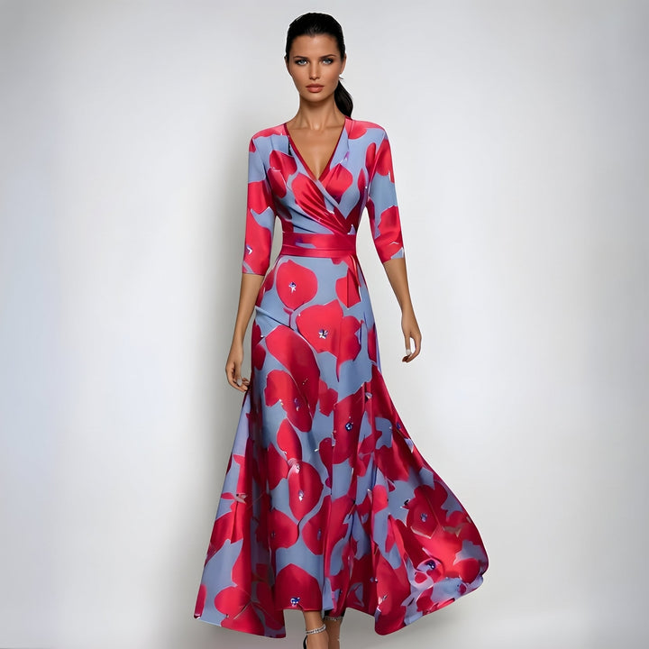Annalie - Women's Wedding Guest Wrap Floral Maxi Dress - Maxi Dresses - Red - Davies & Cooper