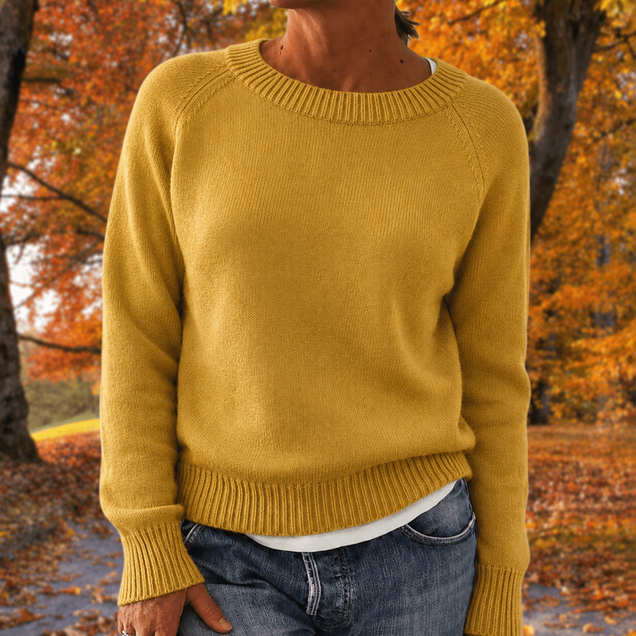 Anneliese - Women's Relaxed Fit Long Sleeve Jumper with Ribbed Trim - Sweaters - Yellow - Davies & Cooper