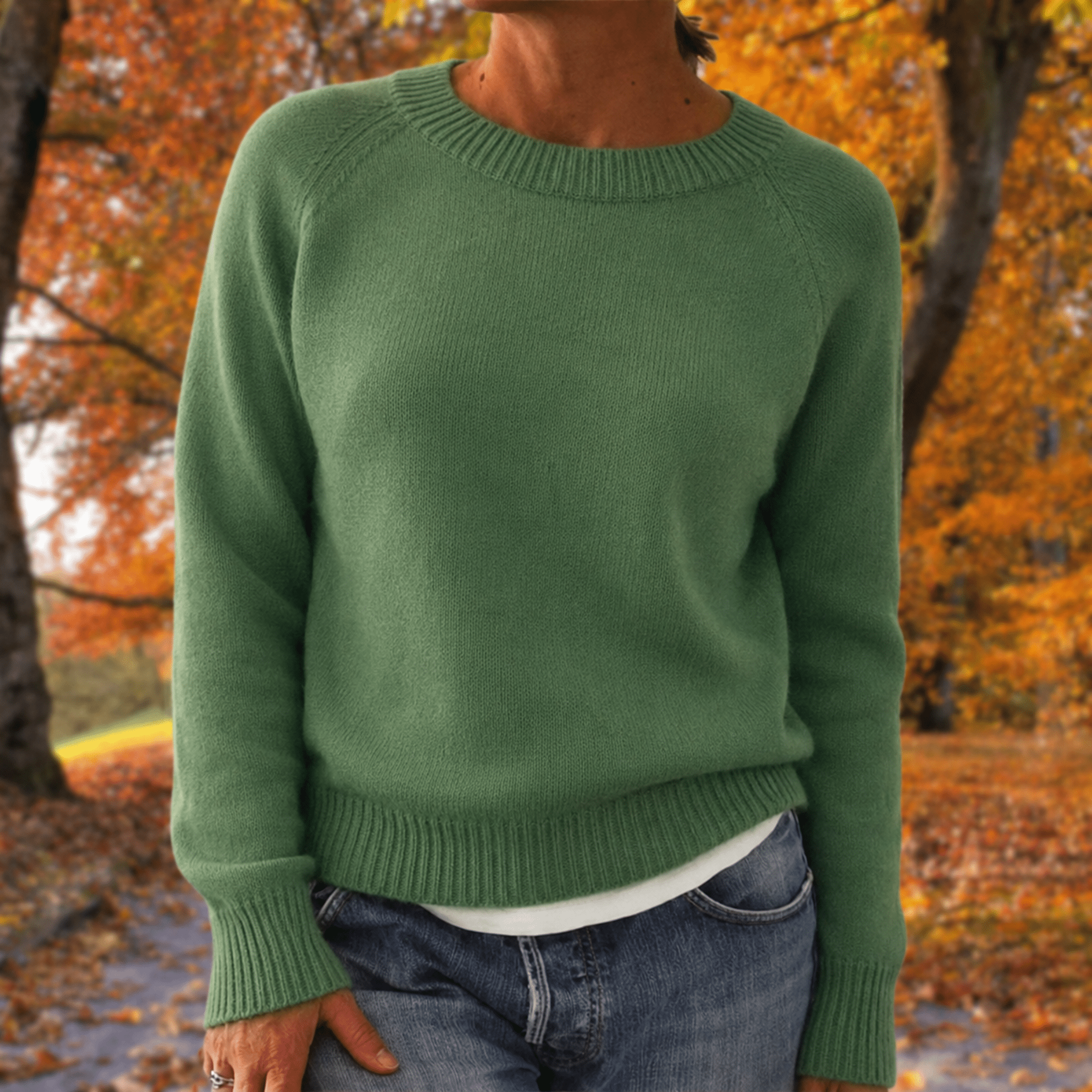 Anneliese - Women's Relaxed Fit Long Sleeve Jumper with Ribbed Trim - Sweaters - Green - Davies & Cooper
