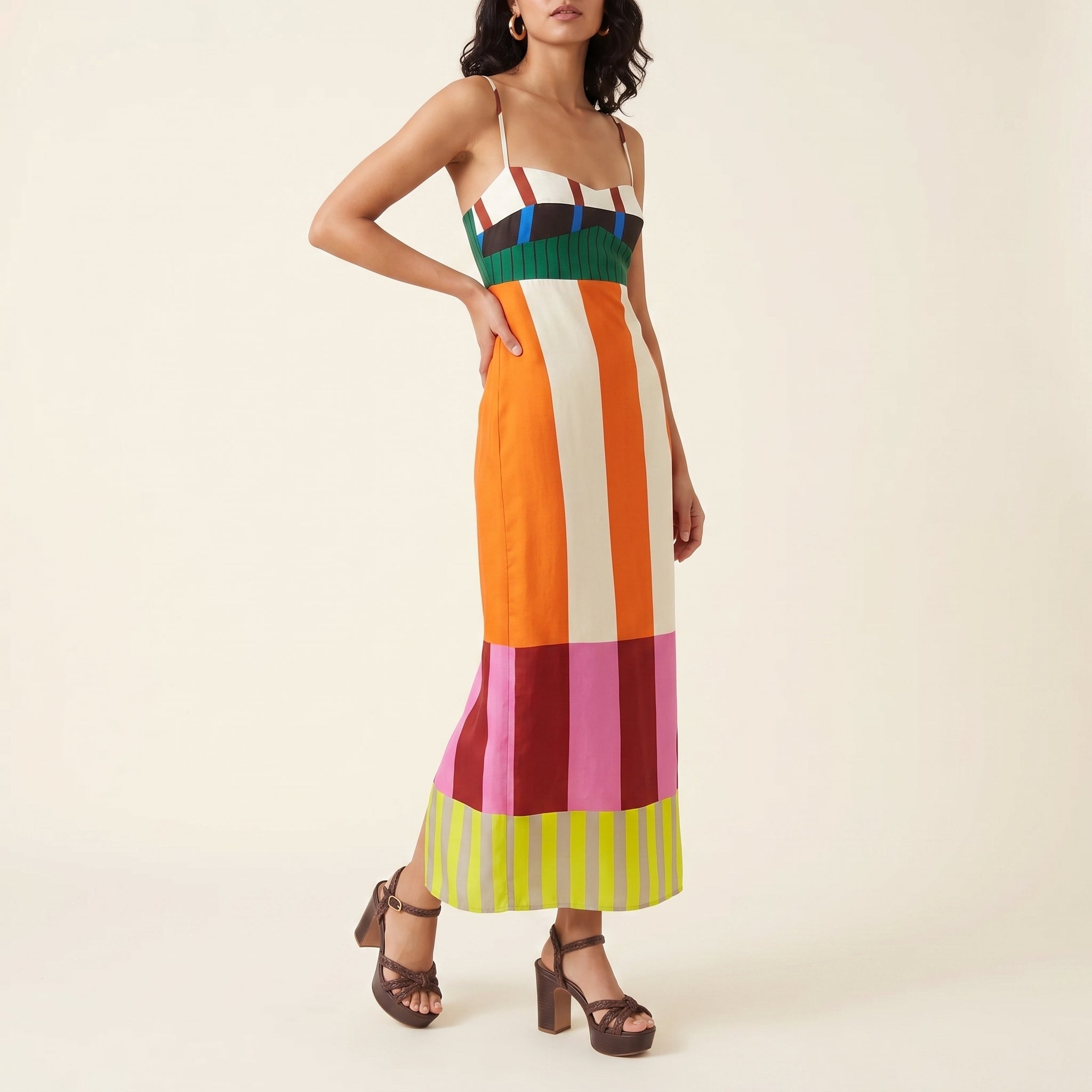 Anneliese - Women's Summer Colour Block Midi Dress - Midi Dress - Orange - Davies & Cooper
