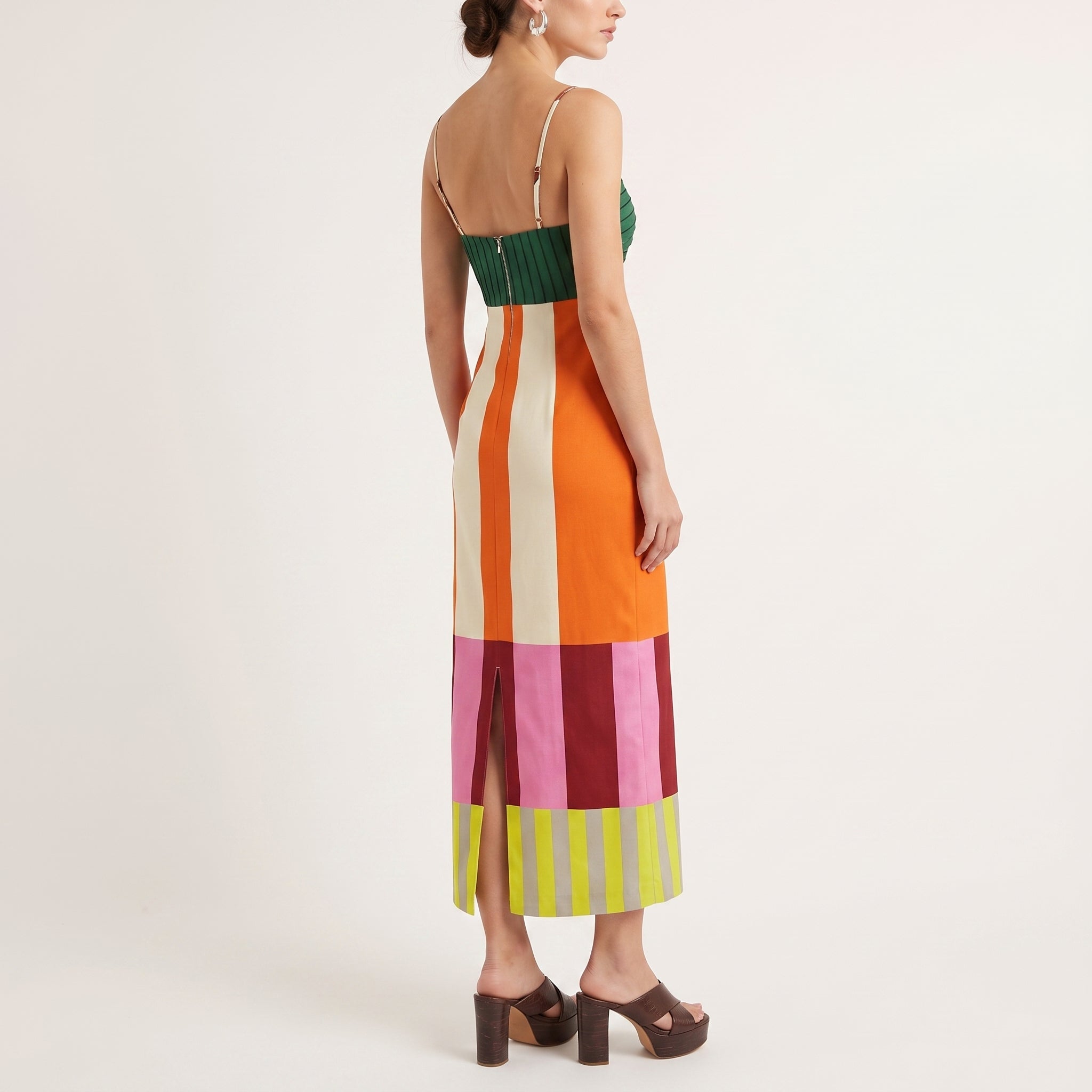 Anneliese - Women's Summer Colour Block Midi Dress - Midi Dress - Orange - Davies & Cooper