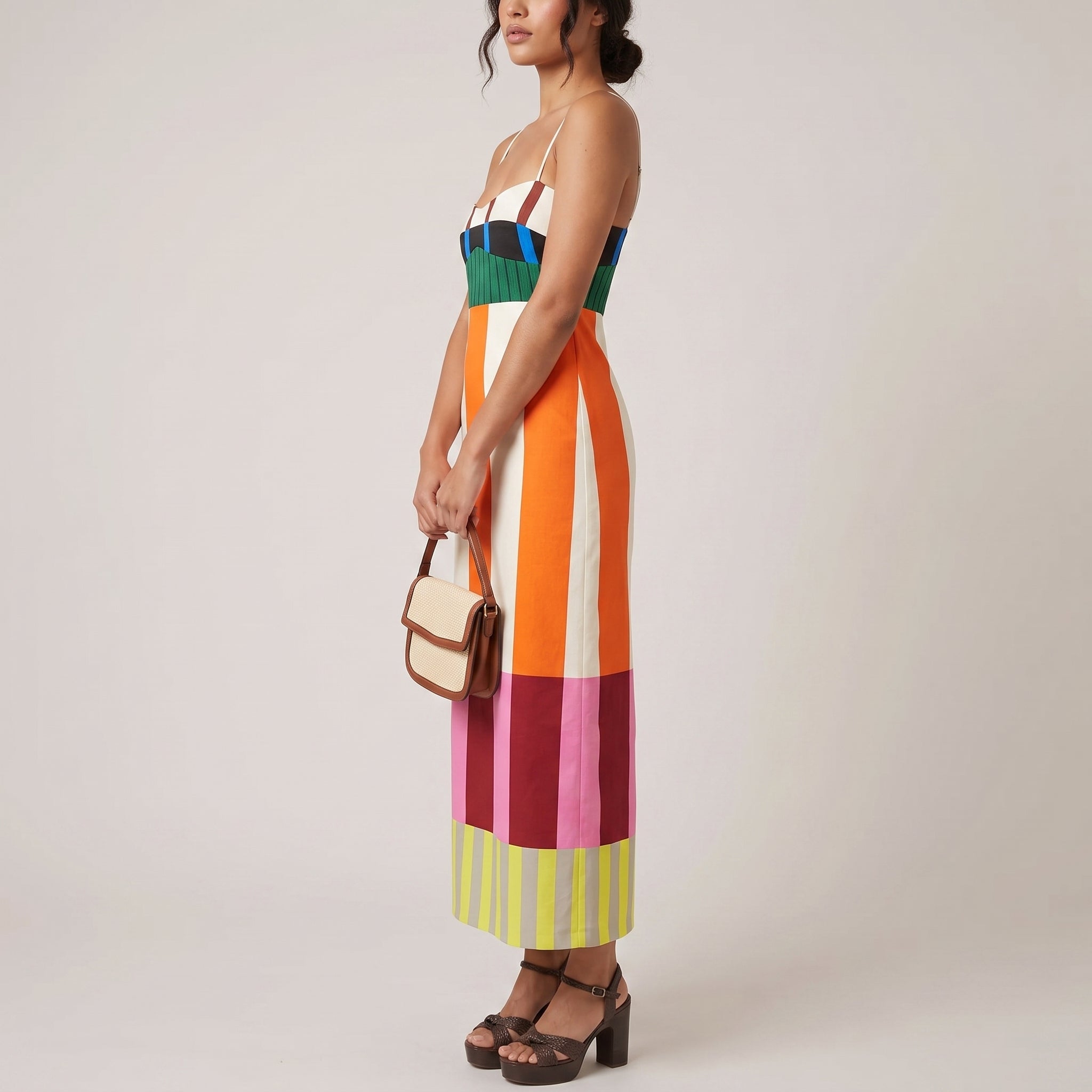 Anneliese - Women's Summer Colour Block Midi Dress - Midi Dress - Orange - Davies & Cooper