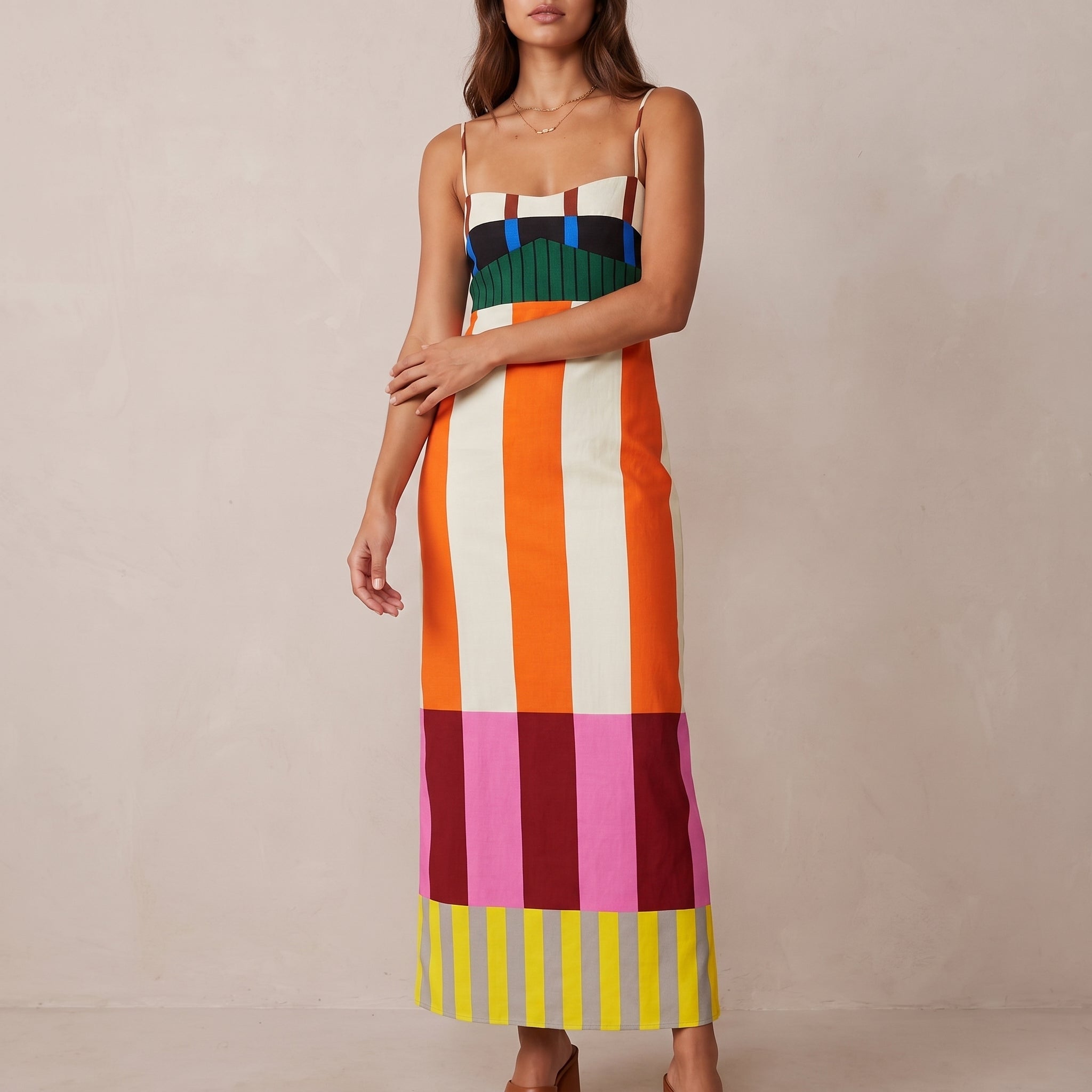 Anneliese - Women's Summer Colour Block Midi Dress - Midi Dress - Orange - Davies & Cooper