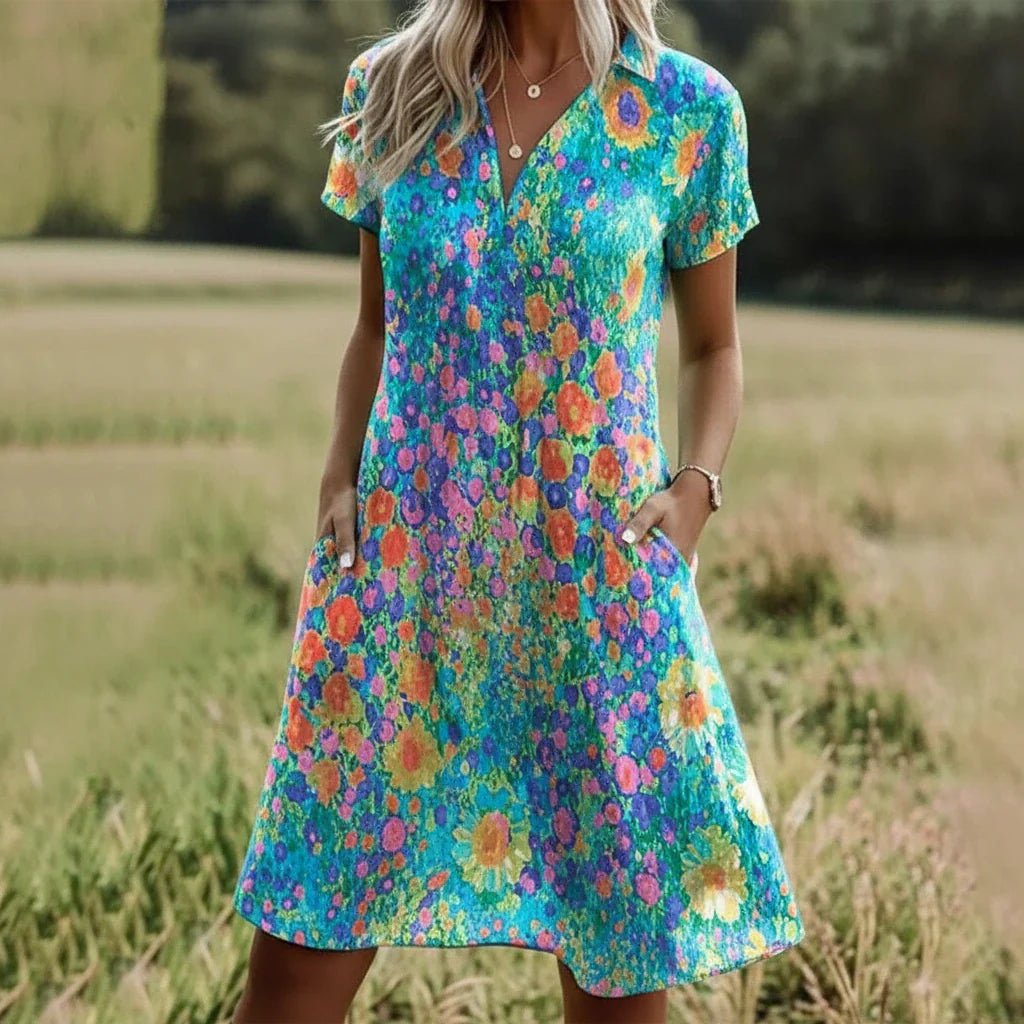 Georgia - Women's Summer Printed Short Sleeve Midi Dress