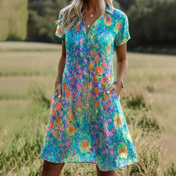 Georgia - Women's Summer Printed Short Sleeve Midi Dress