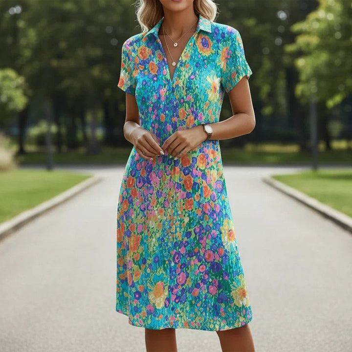 Georgia - Women's Summer Printed Short Sleeve Midi Dress
