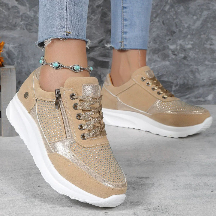 Alice - Women's Orthopaedic Lace-Up Trainers with Embellished Upper