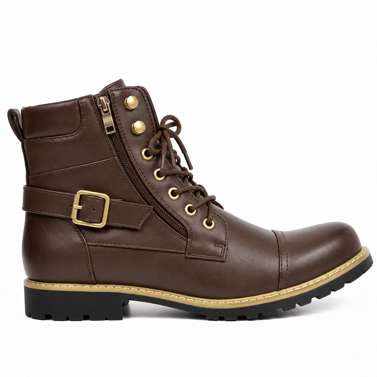 Arthur - Men's Cap Toe Lace-Up Ankle Boots with Buckle Strap - Boots - Dark Brown - Davies & Cooper