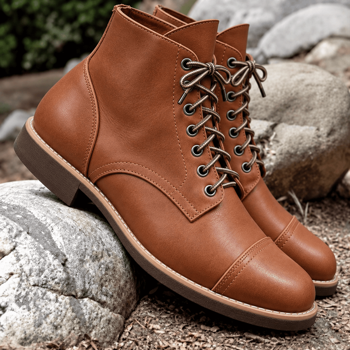 Arthur - Men's Lace-Up Leather Ankle Boots with Cap Toe - Boots - Light Brown - Davies & Cooper