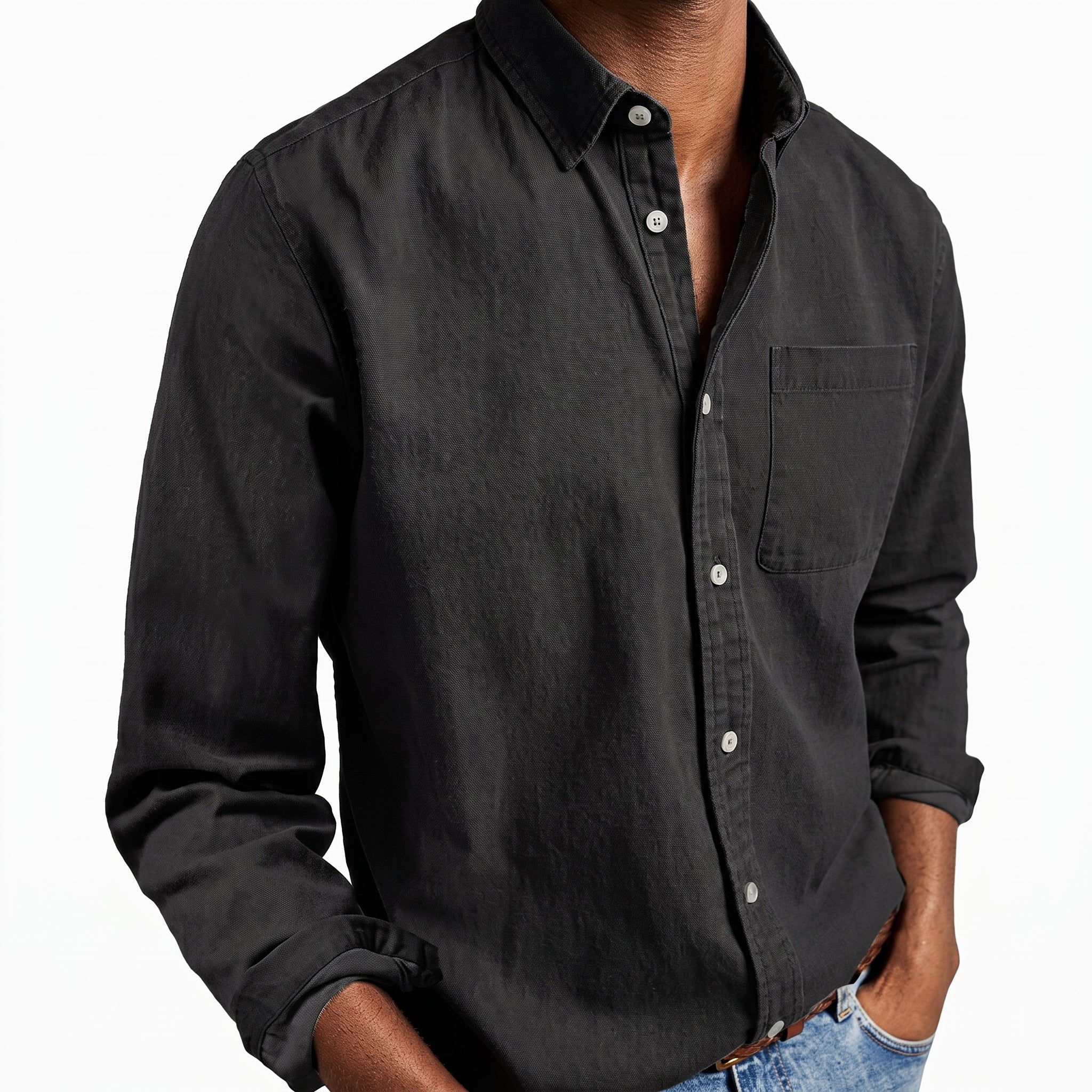 Arthur - Men's Relaxed Fit Button-Down Denim-Style Shirt - Shirts - Black - Davies & Cooper
