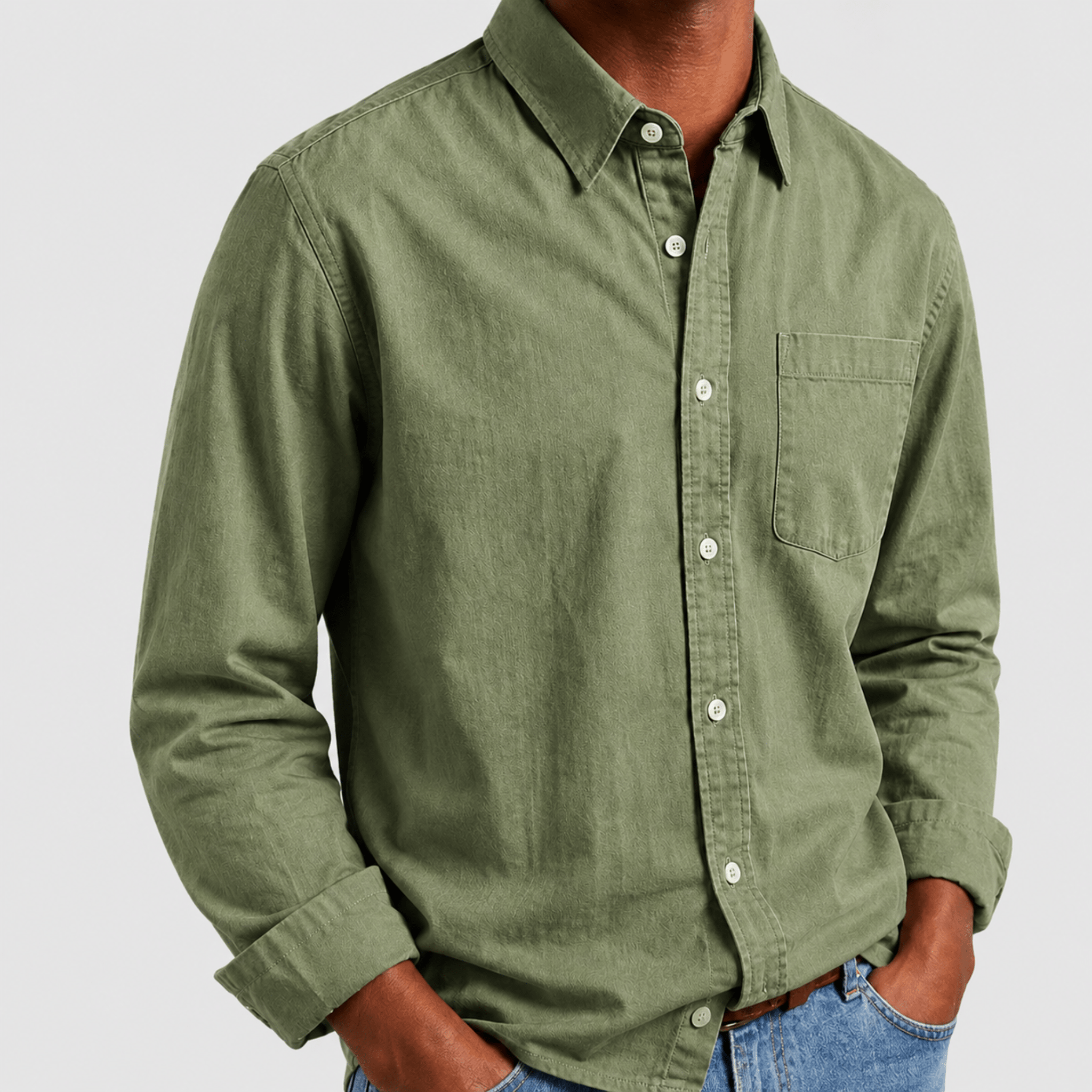 Arthur - Men's Relaxed Fit Long Sleeve Point Collar Shirt - Shirts - Green - Davies & Cooper