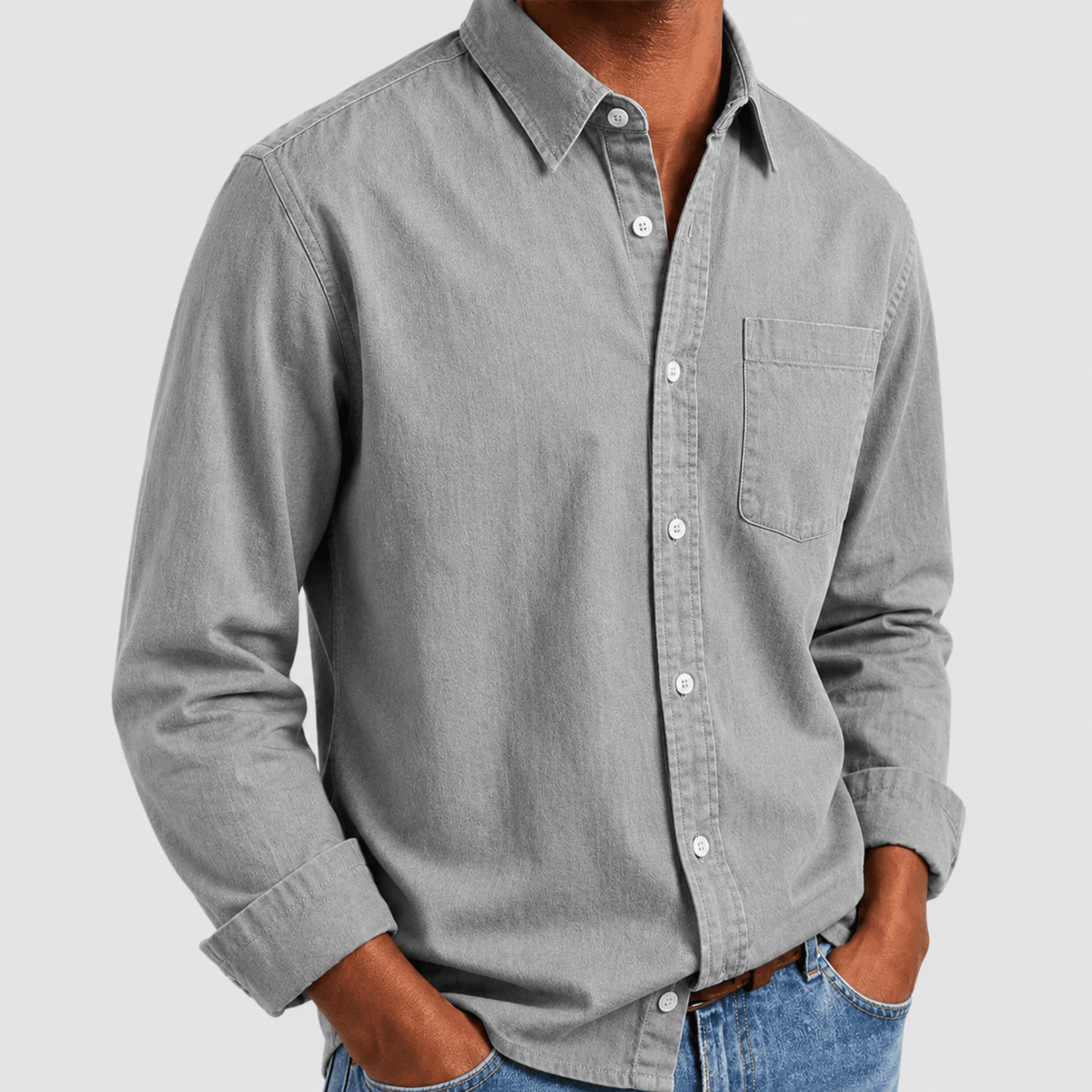 Arthur - Men's Relaxed Fit Long Sleeve Point Collar Shirt - Shirts - Grey - Davies & Cooper
