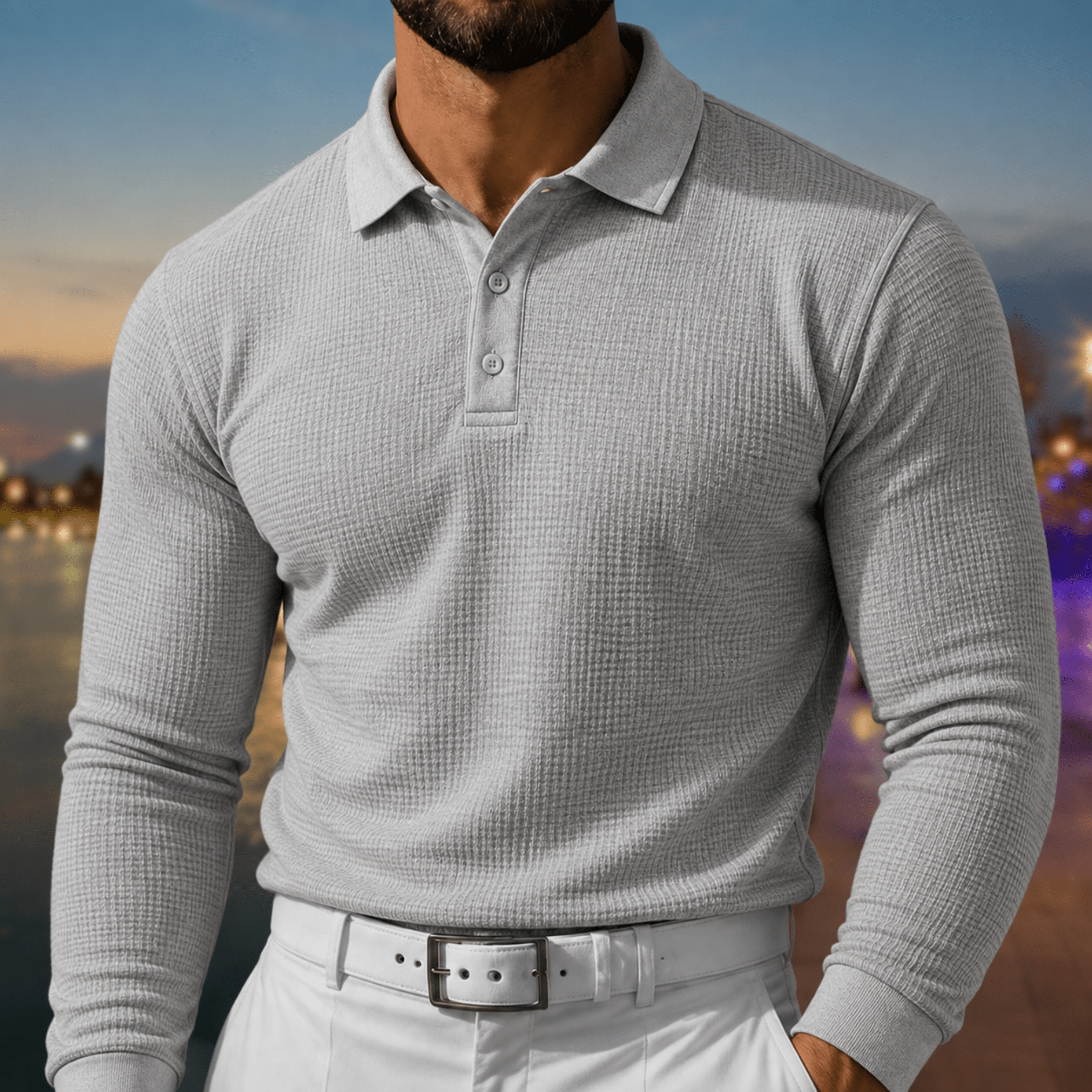 Arthur - Men's Slim Fit Long Sleeve Polo Shirt - Polos - Grey - Davies & Cooper