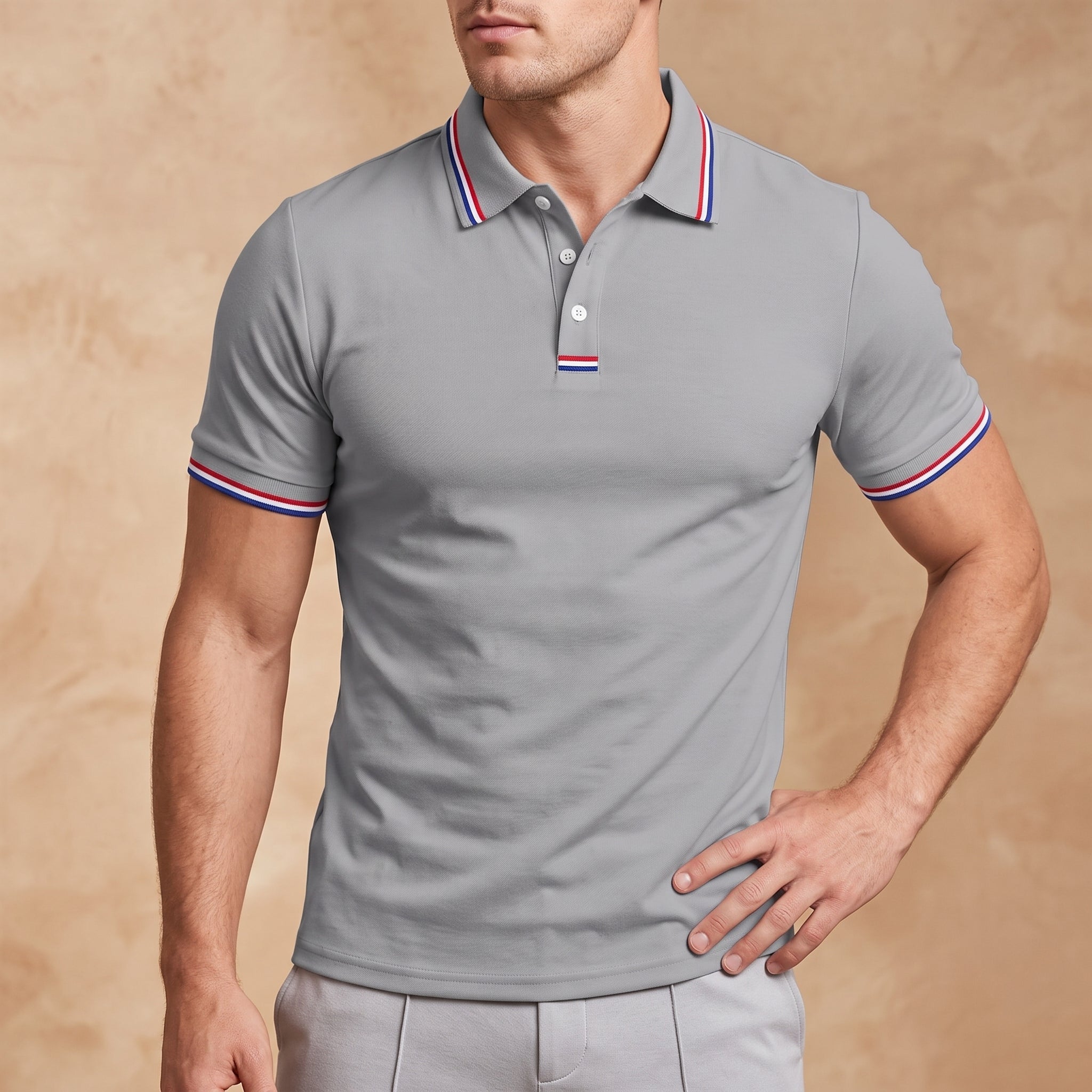 Arthur – Men's Summer Contrast Stripe Trim Polo Shirt - Polos - Grey - Davies & Cooper