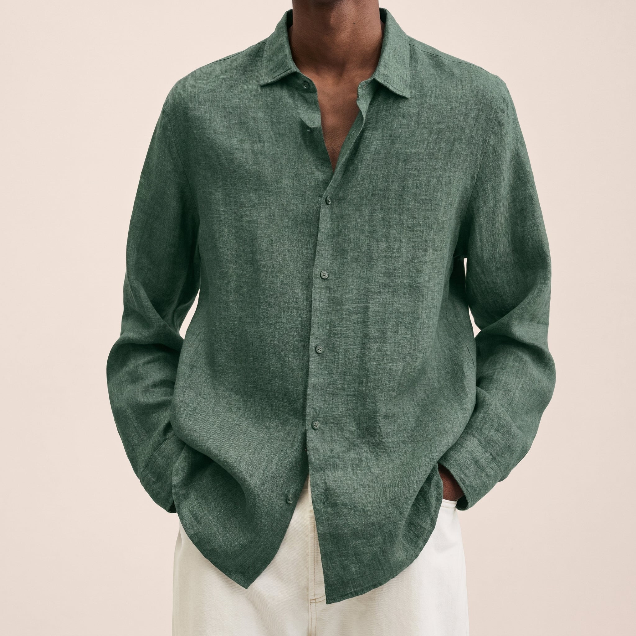 Arthur – Men's Summer Point Collar Long Sleeve Shirt - Shirts - Green - Davies & Cooper