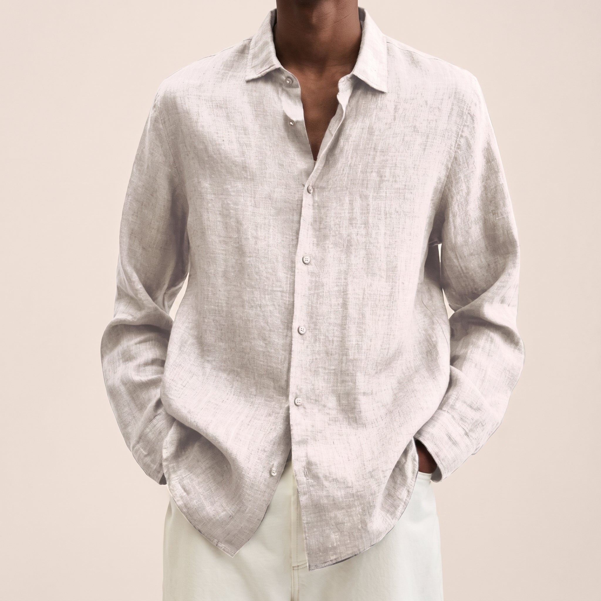Arthur – Men's Summer Point Collar Long Sleeve Shirt - Shirts - White - Davies & Cooper
